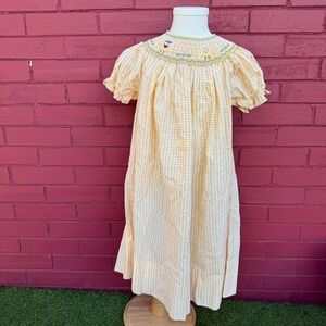 Vtg Sweet Angela by Robannas Smocked Dress Girls 4T Easter Chick Embroidery